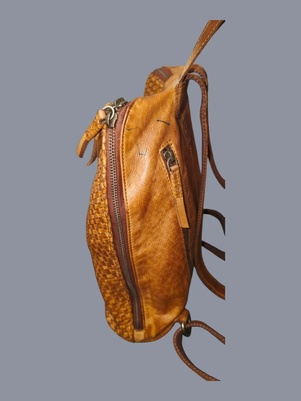 Woven Leather Backpack — Tan